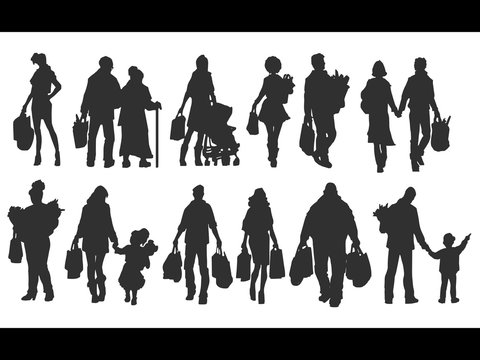 shopping silhouettes of people with packages set