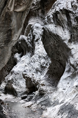 Fototapeta na wymiar Geological travertine rocks in Saklikent hidden city canyon in Turkey