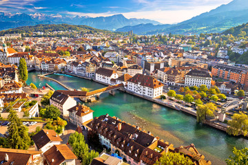 Obraz premium City of Luzern riverfront and rooftops aerial view