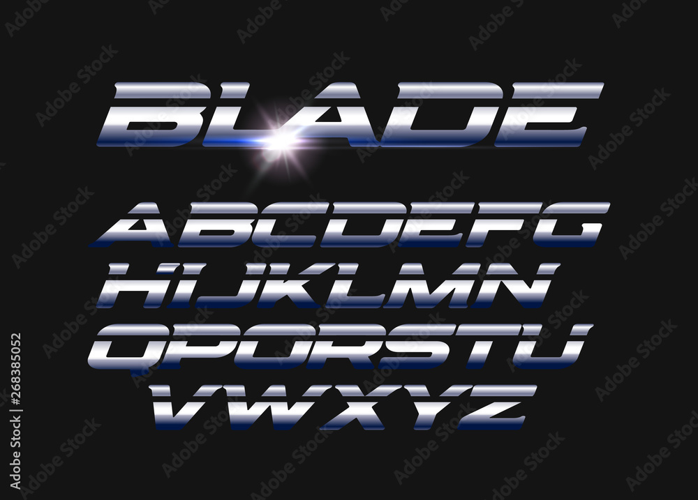 Fototapete blade vector letters set. slashed alphabet with sleek steel texture. sleek metal style vector latin 