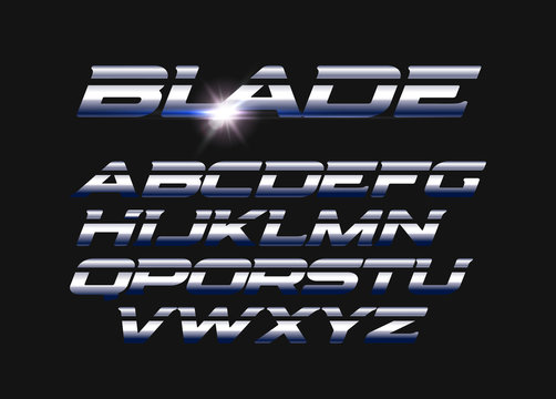 Blade vector letters set. Slashed alphabet with sleek steel texture. Sleek metal style vector latin alphabet. Typography design.
