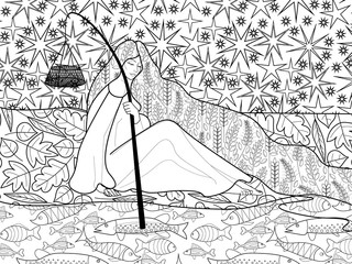 illustration of a beautiful girl, embodying the sign of the zodiac, can be used as a coloring book © Tatyana Kosinskaya