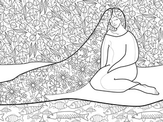 illustration of a beautiful girl, embodying the sign of the zodiac, can be used as a coloring book