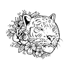 animal tiger head with floral design