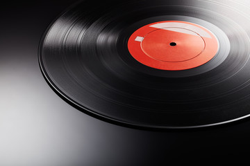 Vintage vinyl record lp with orange label. Close up view