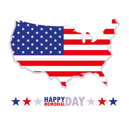 happy memorial day card with flag and map usa