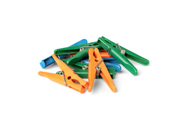 Clothespins for linen isolated on white background. 