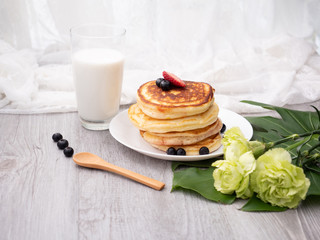 Pancake on the dish with white background