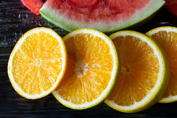 Salad bar organic fruits for breakfast in the open air, motivate health and good habits.