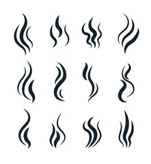 Smell symbols. Heating pictograms, cooking steam warm aroma smells stinks mark, steaming vapour smoke, odour stench vector icons. Illustration of smell fume and scent, line evaporation