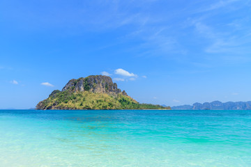 Beautiful crystal clear turquoise blue sea at Ko Tub, Ko Mor and Poda Island; Ao Phra Nang bay, Krabi, Thailand
