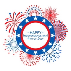 Happy Independence Day vector card with fireworks. 4th July banner template. Illustration of independence day of usa label