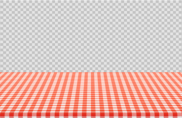 Vector picnic table with red checkered pattern of linen tablecloth isolated on transparent background. Illustration of tablecloth red white, linen pattern