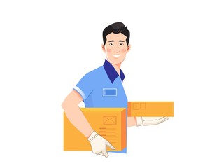 Delivery man with boxes on white background.Flat vector illustration