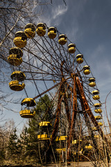 Old ferris wheel in the ghost town of Pripyat. Consequences of the accident at the Chernobil...
