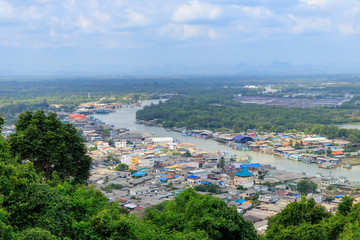 Naklejka na ściany i meble Pak Nam Chumphon town, urban, river, and bay from Khao Matsee Viewpoint