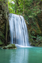 Fototapeta na wymiar Erawan Waterfall tier 3, in National Park at Kanchanaburi, Thailand