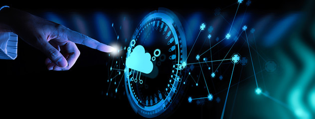 Hand pushing icon Ui of Cloud Computing Technology Internet Storage Network Concept,data science trend era.