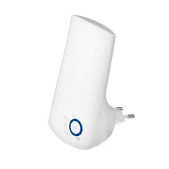 White wi-fi wireless range extender router on isolated white background
