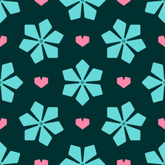 Cute seamless pattern with flowers and hearts. Simple floral print.