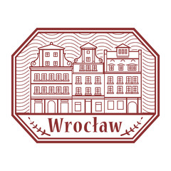 Stamp with Wroclaw old town, Poland inside
