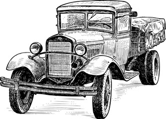 Fototapeta premium Sketch of an old truck of times of World War II