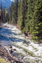 Majestic mountain river in Vancouver, Canada. View with mountain background.