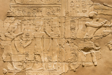 Egyptian hieroglyphics at the Karnak Temple in Luxor, Egypt