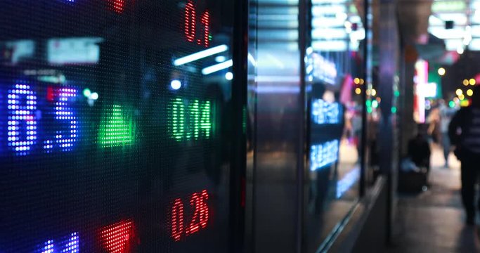 Real time shot of stock exchange index display in Hong Kong