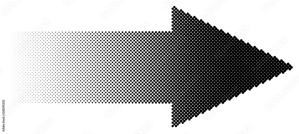 Poster Halftone arrow with fading gradient. Half-tone arrow shape