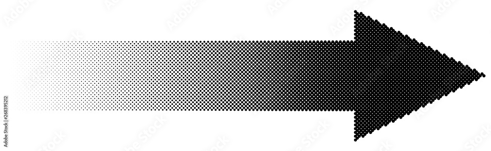 Poster Halftone arrow with fading gradient. Half-tone arrow shape
