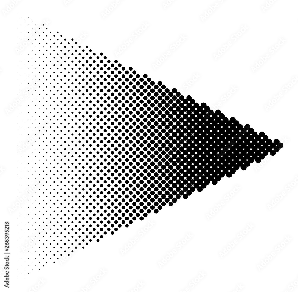 Poster Halftone arrow with fading gradient. Half-tone arrow shape