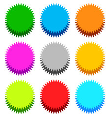 Badge / starburst / sunburst with shadow in 9 color
