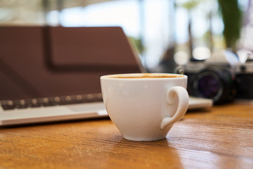 Delicious soft latte coffee on the table