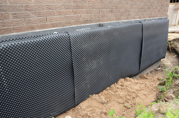 Damp proofing. Basement,foundation insulation details with waterproofing, Damp Proof Membranes.