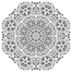 Round vector black and white hand drawn mandala