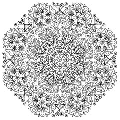 Round vector black and white hand drawn mandala