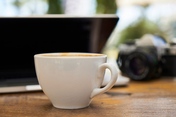 Delicious soft latte coffee on the table