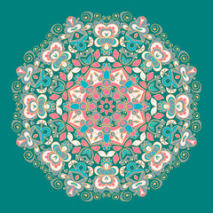 Round vector colorful hand drawn mandala