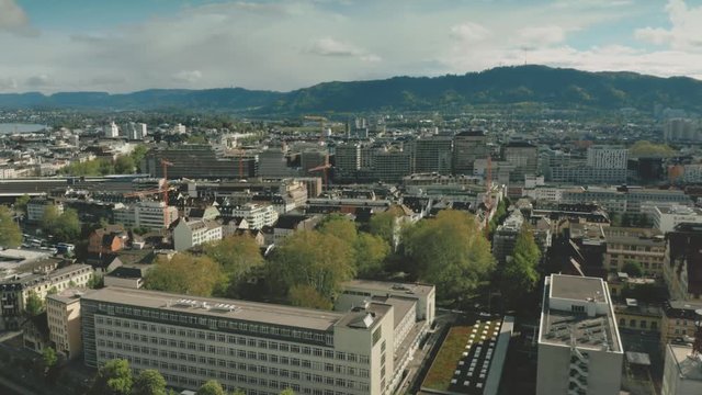 Aerial view of Zurich cityscape and railroad, Switzerland