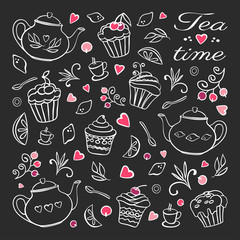 Set of tea design elements