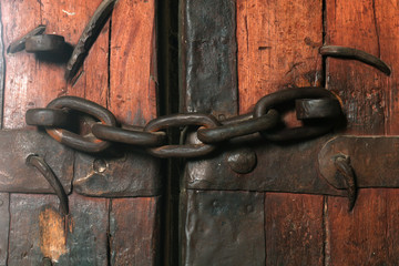old door with metal lock 