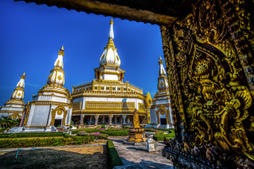 Chai Mongkol Chedi Pagoda in Wat Pha Nam Thip Prasit Wanaram, Landmark at Roi Et Province, Thailand.