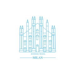 Obraz premium Outline Welcome to Milan, Italy. Vector Illustration. Business Travel and Tourism Concept with Modern Architecture. Milan, Cityscape with Landmarks.