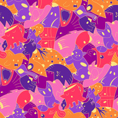Naklejka na ściany i meble Cute monster party vector kids seamless pattern.