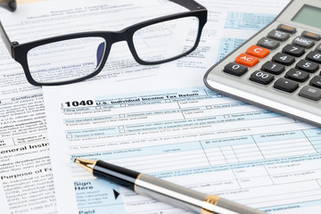 Individual income tax returm form by IRS, concept for taxation