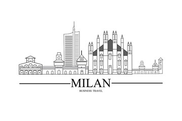 Outline Welcome to Milan, Italy. Vector Illustration. Business Travel and Tourism Concept with Modern Architecture. Milan, Cityscape with Landmarks.