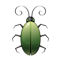 Vector green cartoon bug with six legs