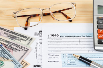 Individual income tax returm form by IRS, concept for taxation