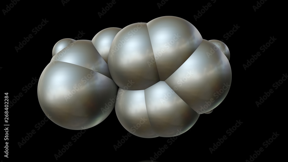 Poster 3d illustration of metal balls of different sizes randomly arranged in space and penetrating into ea